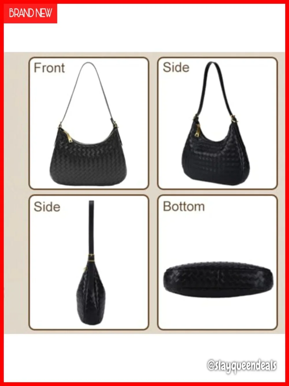 Woven Leather Hobo Shoulder Bag Crossbody Tote Purse Handbag Women Zipper